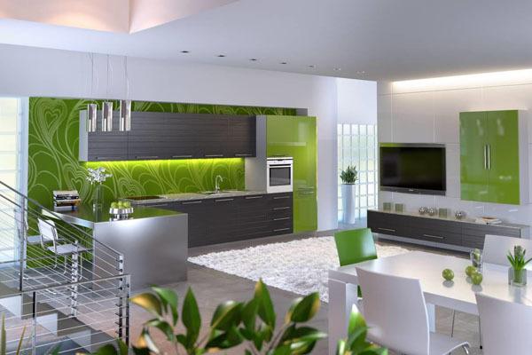 Žalių tonų virtuvės dizainas - madingas ir stilingas