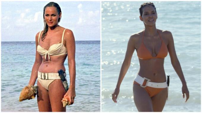 Bondo mergina iš bikinio Ursula Anders (1962) ir Halle Berry (2002).