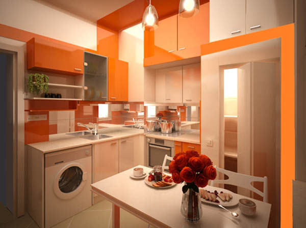 Blizgus oranžinė spalva visada yra virtuvės akcentas - oranžinė