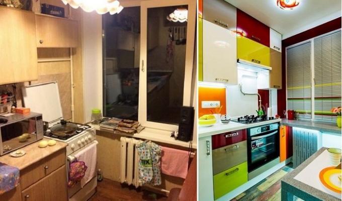 Prieš ir po: puikus transformacijos virtuvėje į "Chruščiovo", kurio 6 kvadratinių metrų plotą. m