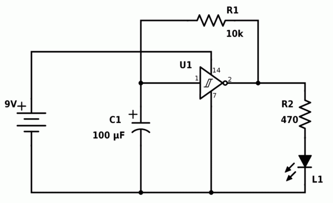 3 varijantas paprasta schema su šviesos diodo