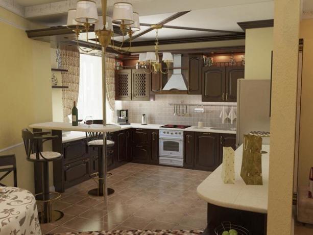 virtuvės dizainas studijos tipo apartamentuose