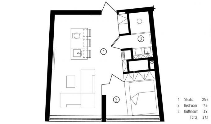 Savaitės interjeras: minimalistinis dvushka 37 m² pajūryje