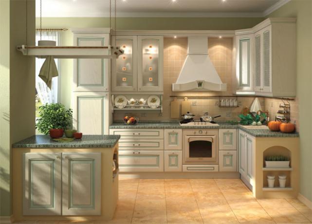 Šviesiai žalia ir ruda virtuvė - spalvos iš gamtos