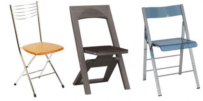 Nuotraukoje pateikiami įvairūs sulankstomų kėdžių virtuvei pavyzdžiai.