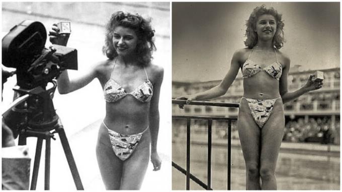 19-metų šokėja Micheline bernardinų - vienintelis, kuris sutiko suteršia bikini (1946).