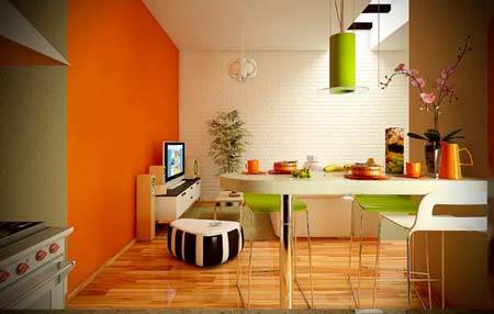 žaliai oranžinė virtuvė
