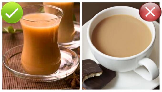 Kokybės arbata yra oranžinė su pieno priemaišomis. 