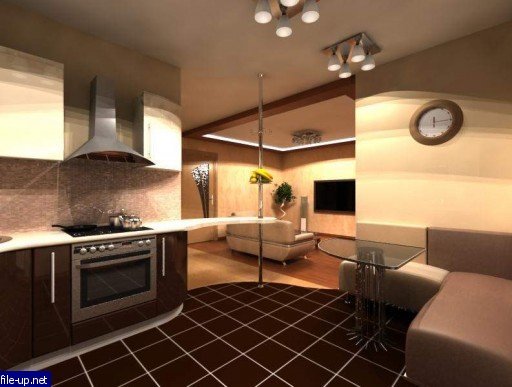Virtuvė studijos tipo apartamentams su baru