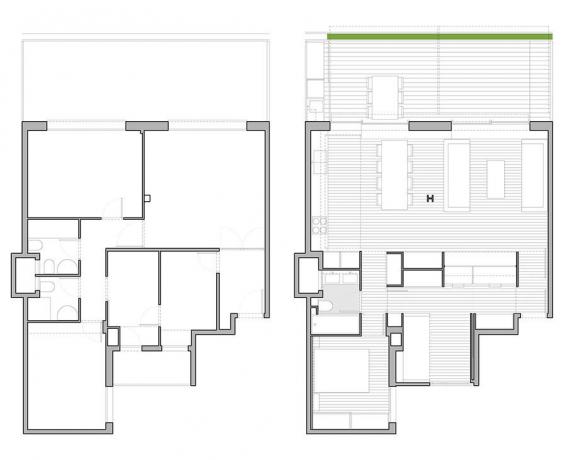 Treshka 65 m², iš kurių daugiau nei pusė - virtuvė-svetainė